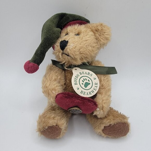 NWT Vintage 90s Boyds Bears Small Bear with Stocking Hat & Heart Christmas NEW - Picture 1 of 4